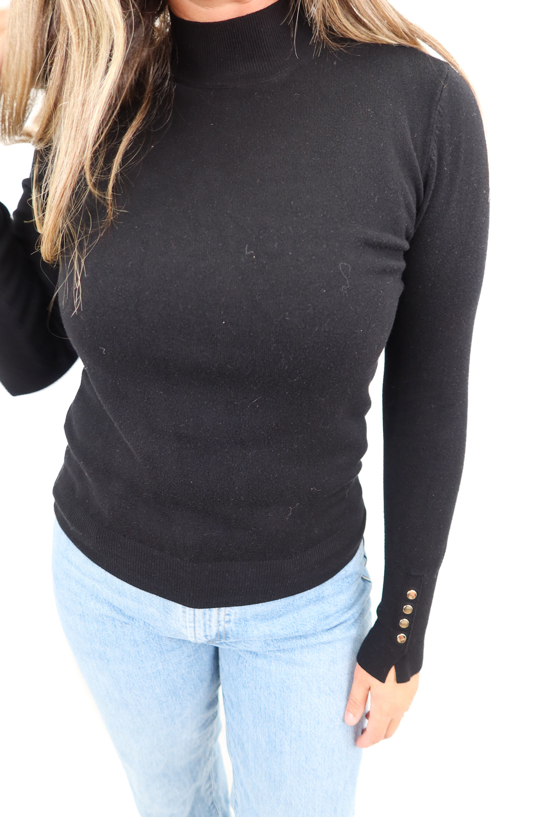 skies are blue black mockneck sweater (m)