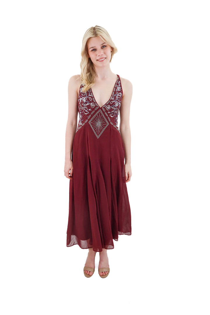 abercrombie & fitch burgundy sequin maxi dress (XS; retail $130)