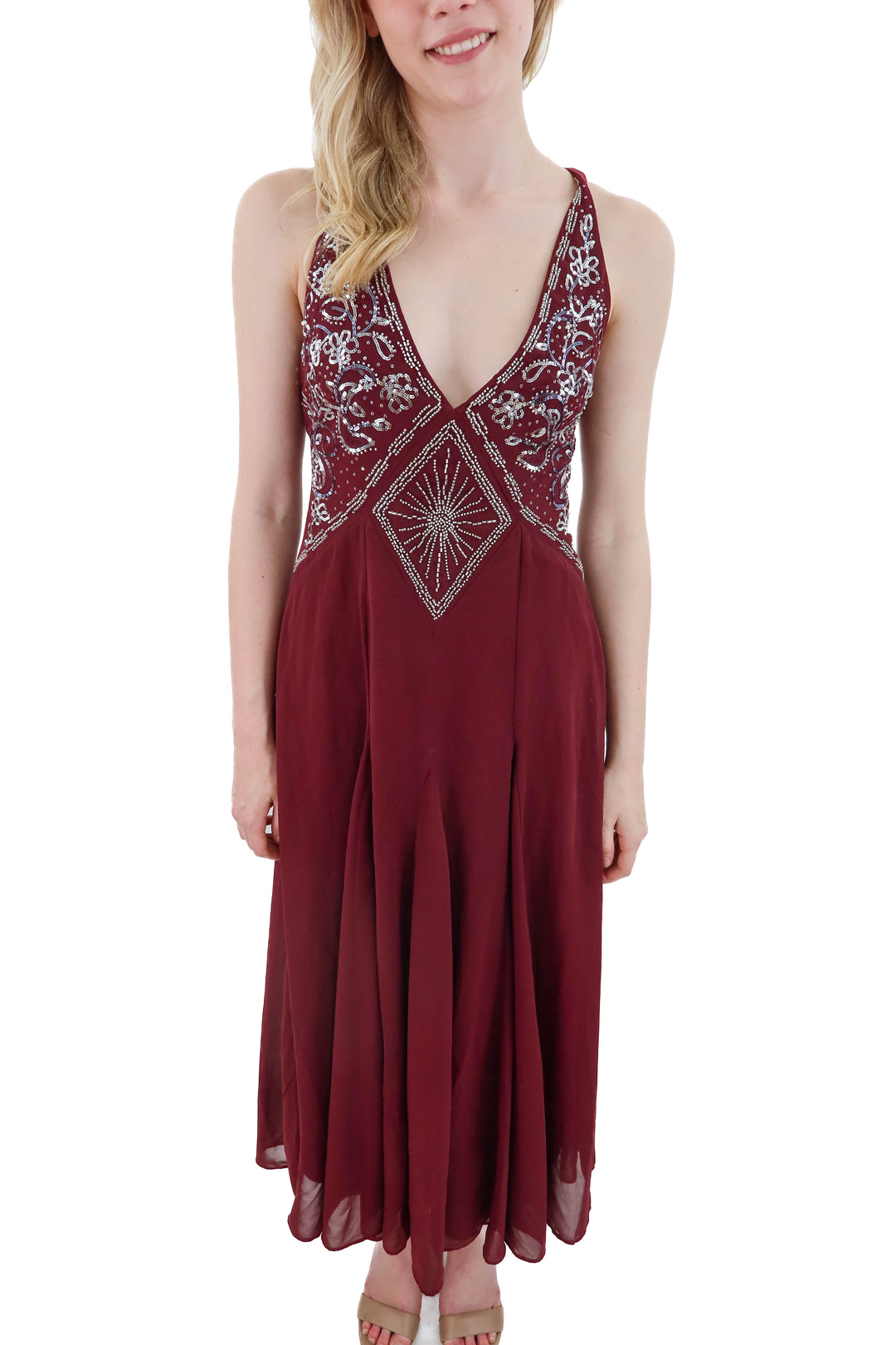 abercrombie & fitch burgundy sequin maxi dress (XS; retail $130)