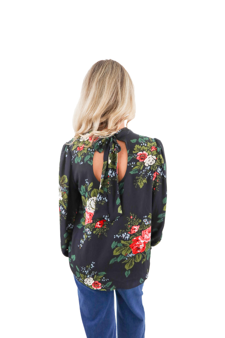 loft black floral high neck top nwt (m)