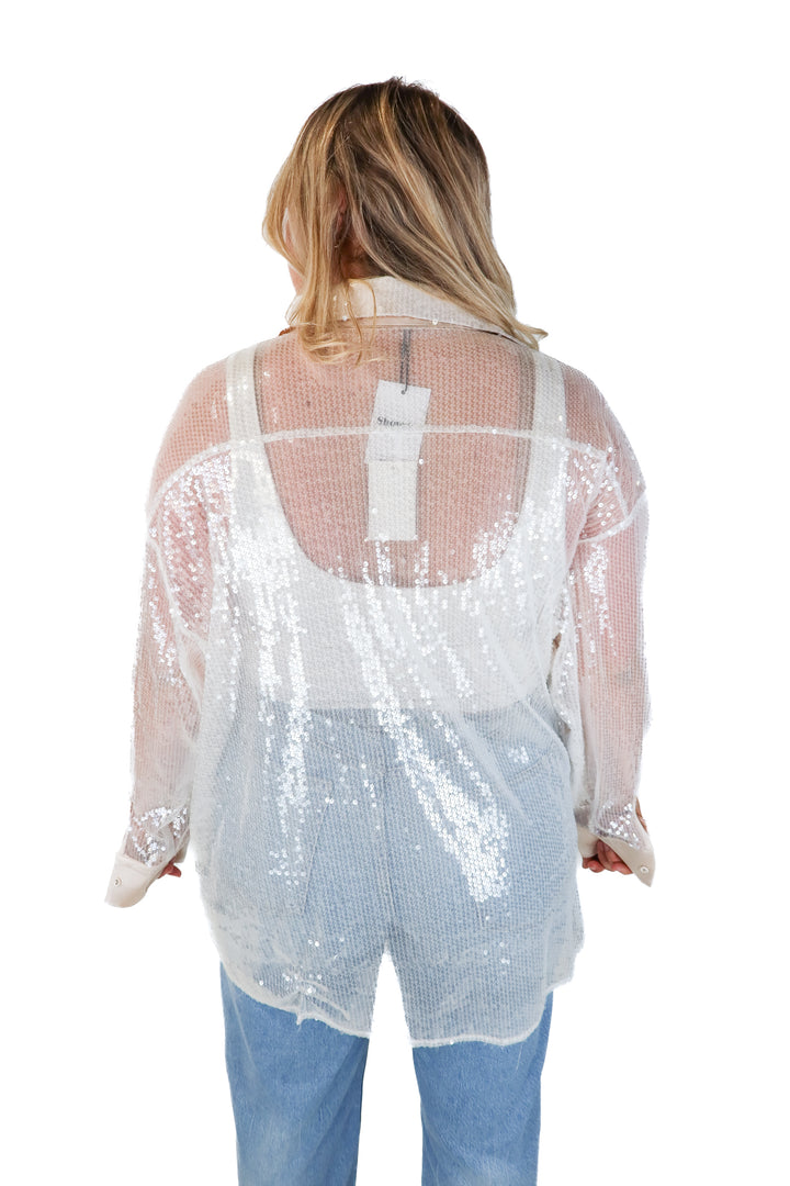showpo white sheer sequin button up NWT (16)