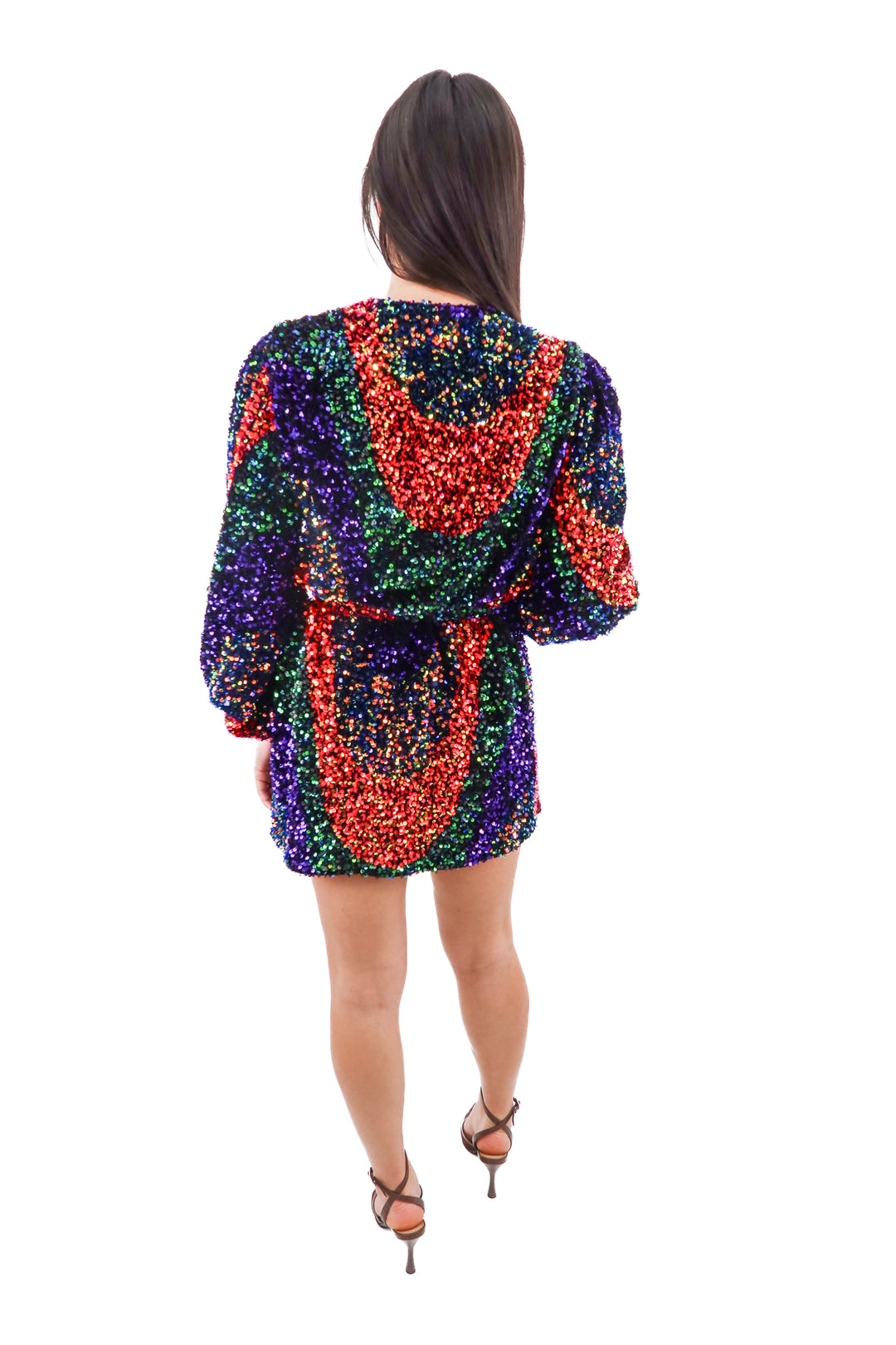 buddy love black velvet and rainbow sequin longsleeve dress nwt (l)
