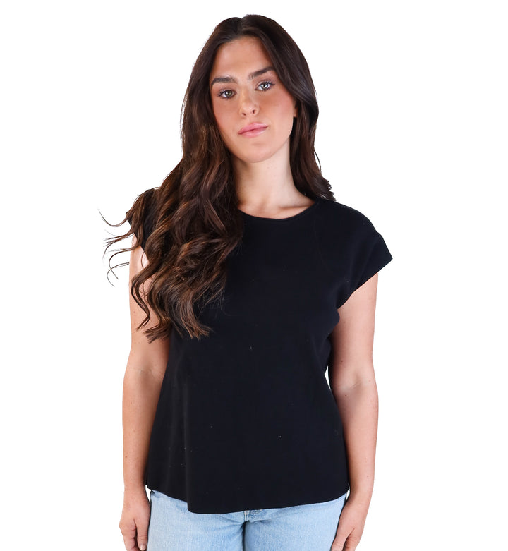 black sleeveless oversized knit top (s)