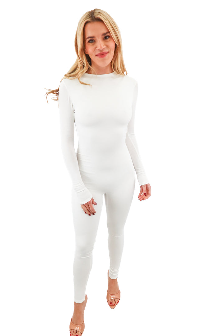 naked wardrobe white jumpsuit NWT (s; retail $86)