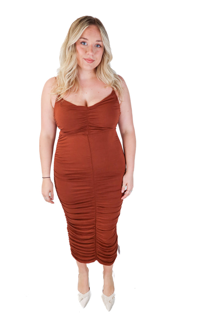 asos brown ruched midi dress NWT (10; retail $75)