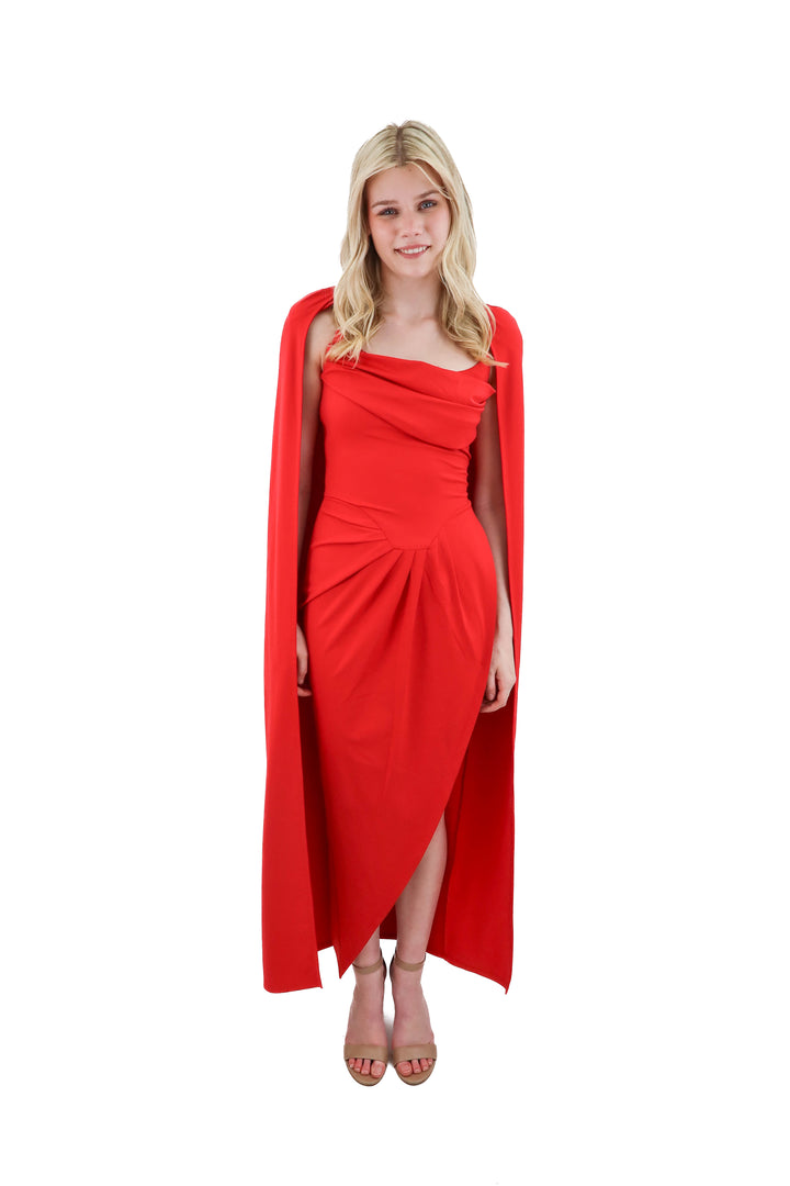 mrs momma bear red cape dress nwt (XS; retail $298)