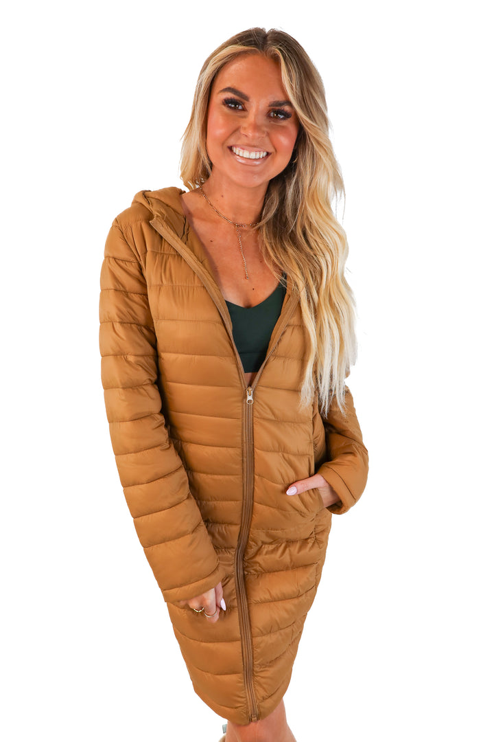Love tree brown lightweight puffer jacket (s)