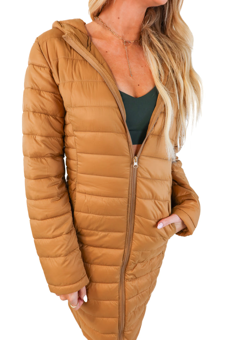 Love tree brown lightweight puffer jacket (s)