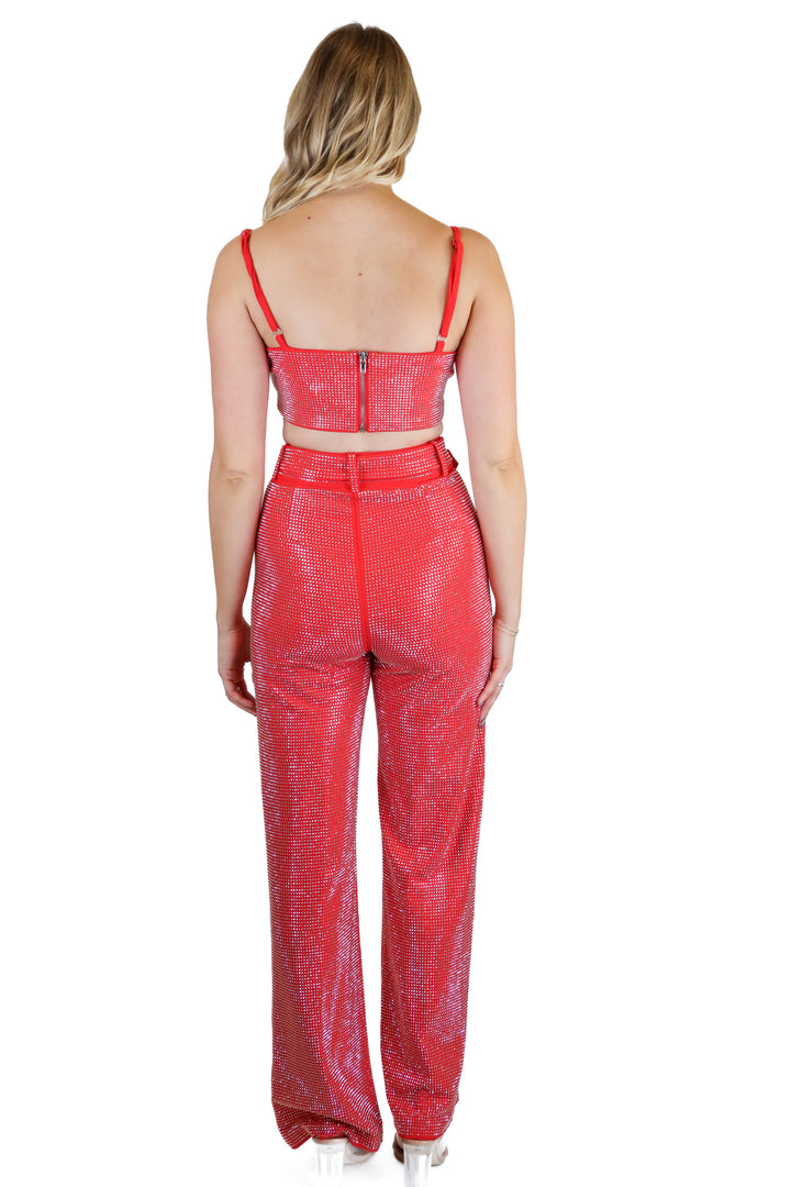 12th Tribe Red Rhinstone Pant & Crop Top Set (XS/S)