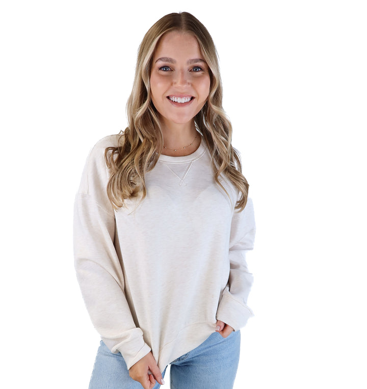 Spanx heathered beige air essentials pullover (s; retails for $98)