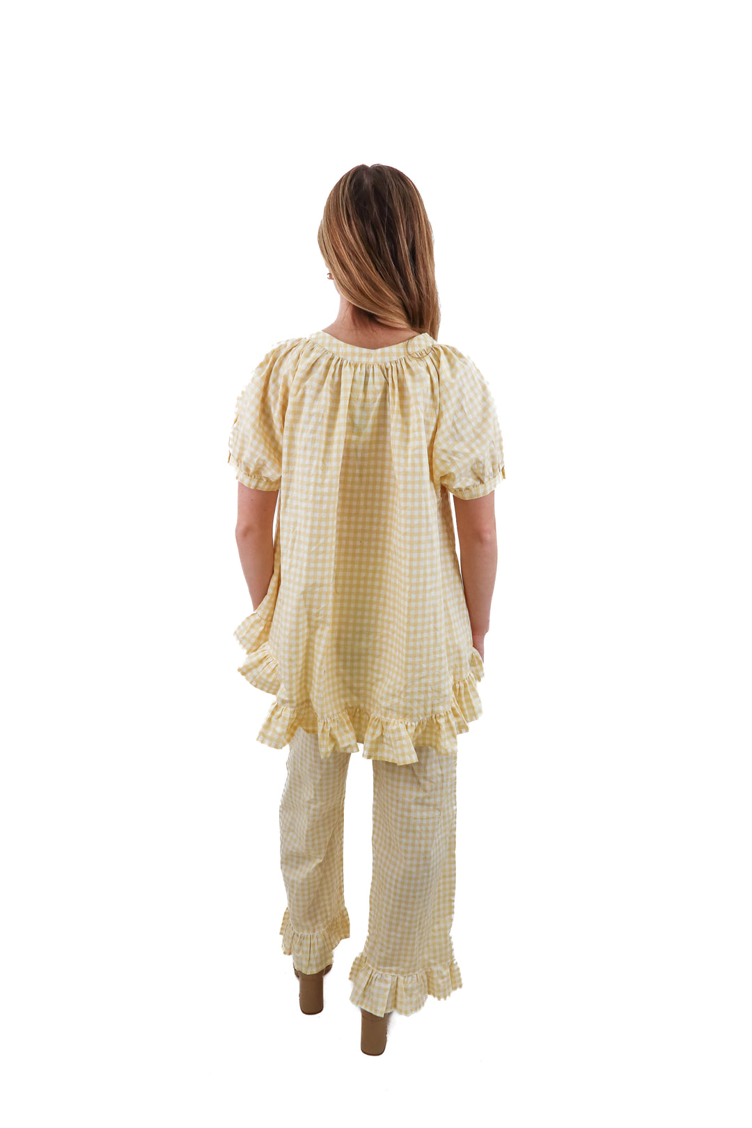 Piyama yellow gingham sleep set (xs; retail $99)
