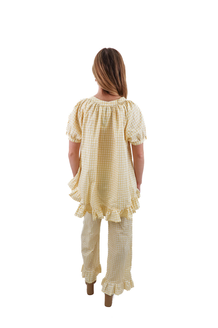 Piyama yellow gingham sleep set (xs; retail $99)