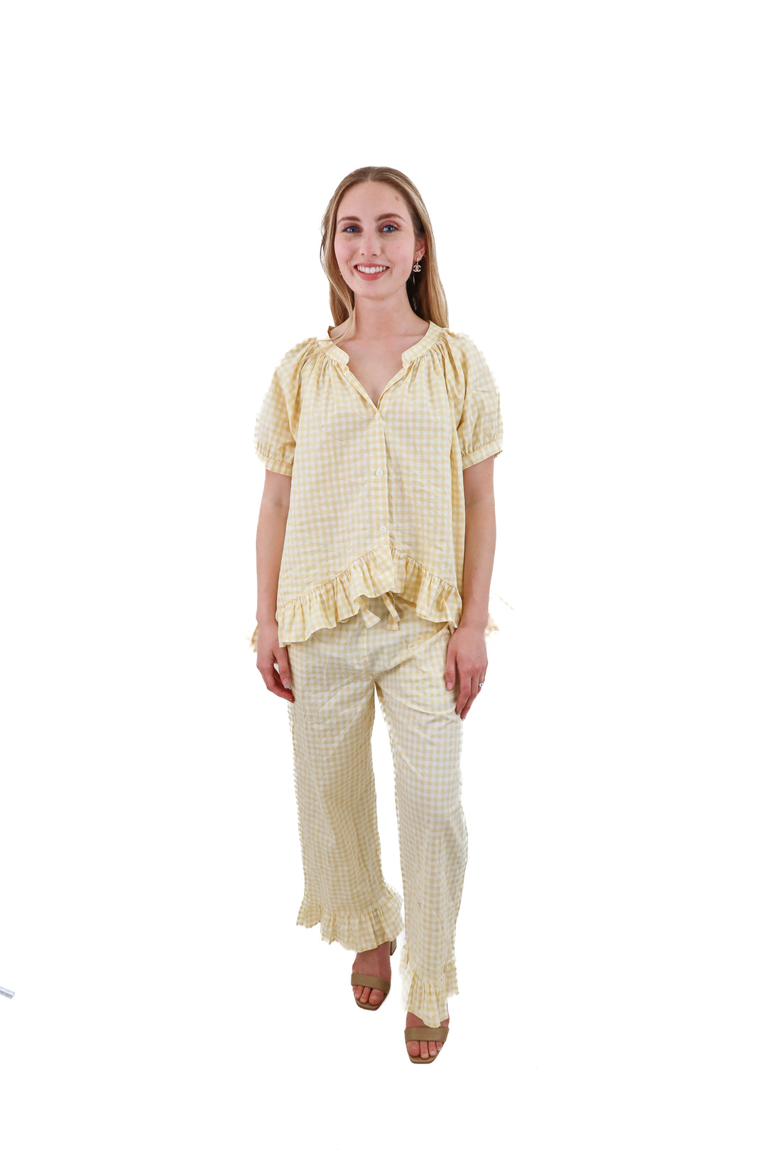 Piyama yellow gingham sleep set (xs; retail $99)