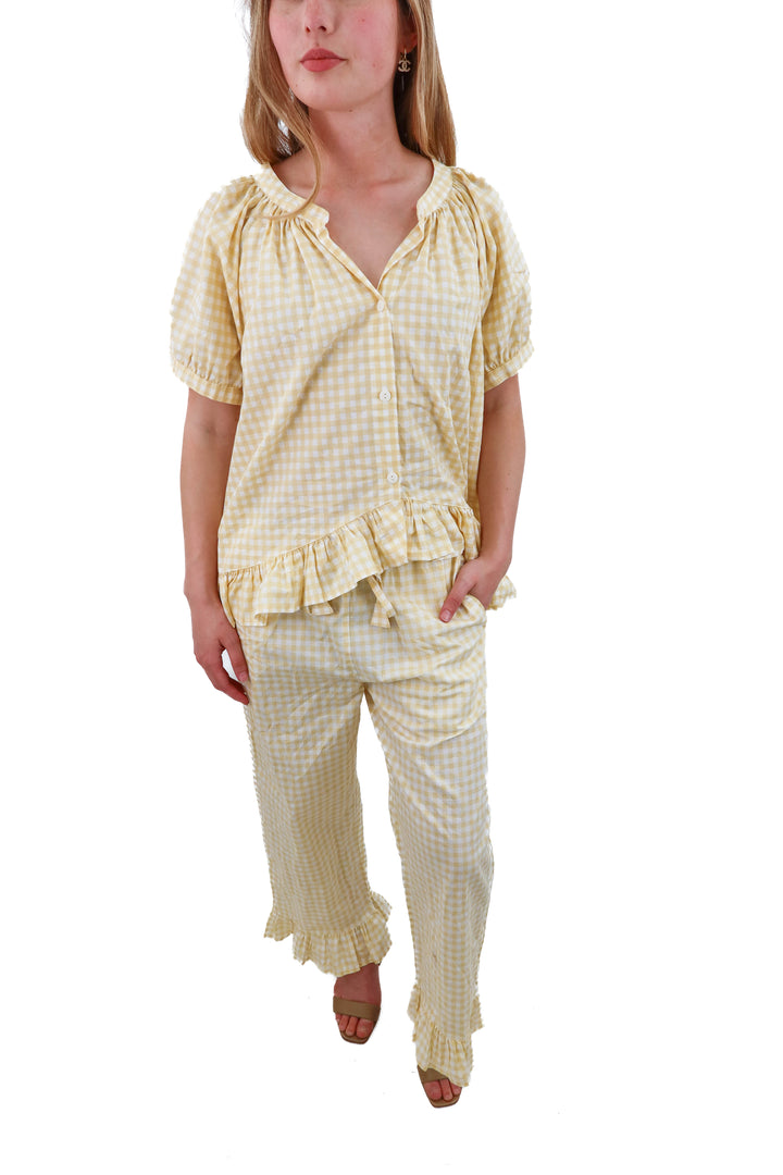 Piyama yellow gingham sleep set (xs; retail $99)