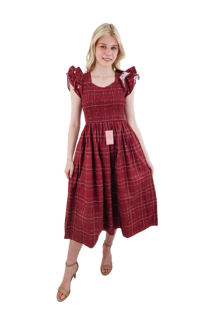 ivy city co red plaid maxi dress nwt (XS; retail $128)