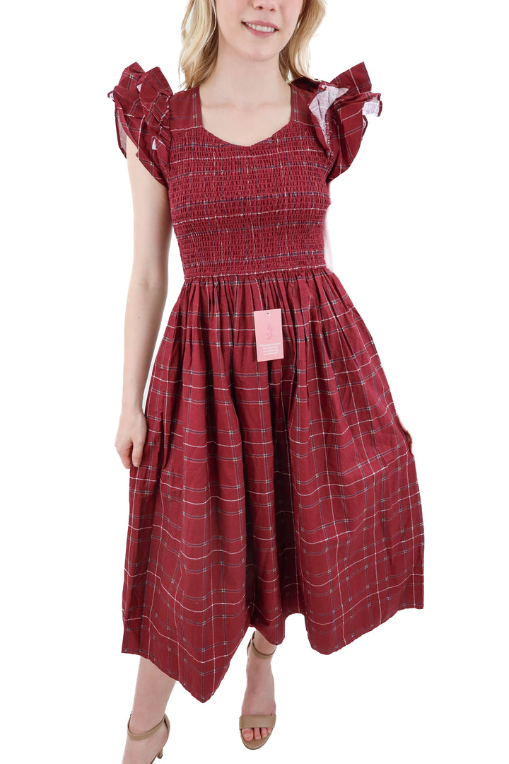 ivy city co red plaid maxi dress nwt (XS; retail $128)