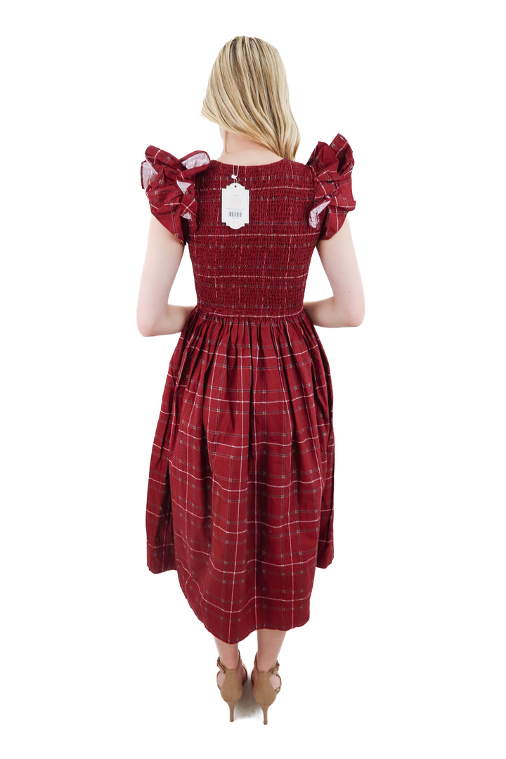 ivy city co red plaid maxi dress nwt (XS; retail $128)