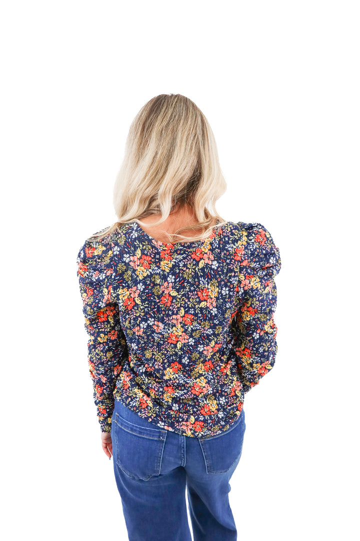loft navy and floral longsleeve top nwt (s; retail $54.50)