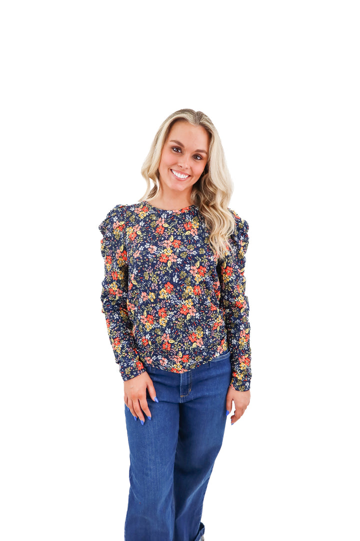loft navy and floral longsleeve top nwt (s; retail $54.50)