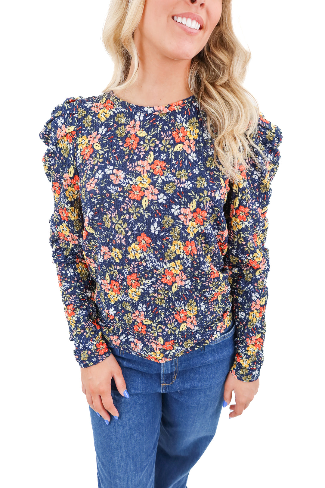 loft navy and floral longsleeve top nwt (s; retail $54.50)
