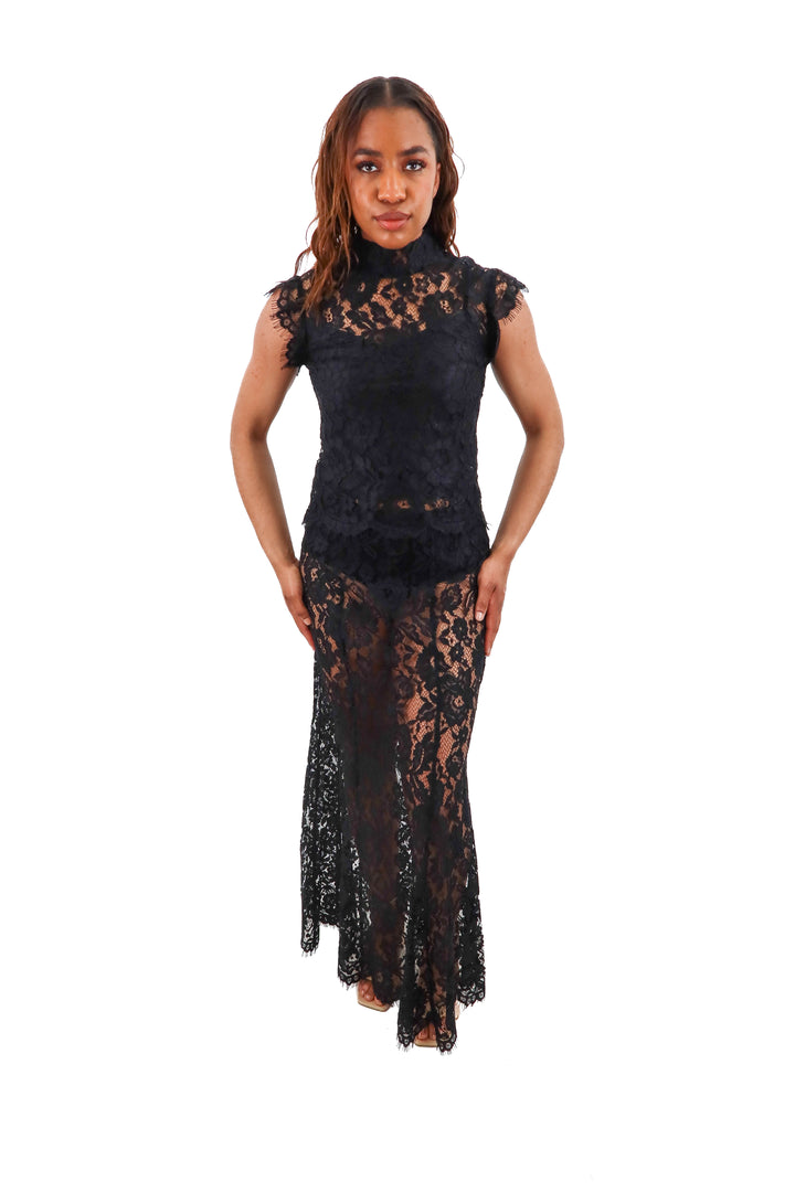 WAYF black lace sheer skirt and top set nwt (XS)