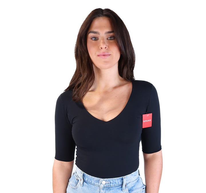 Spanx black v-neck elbow sleeve tee NWT (s; retails for $58)