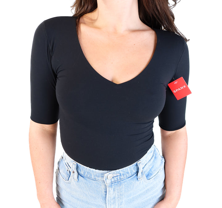 Spanx black v-neck elbow sleeve tee NWT (s; retails for $58)