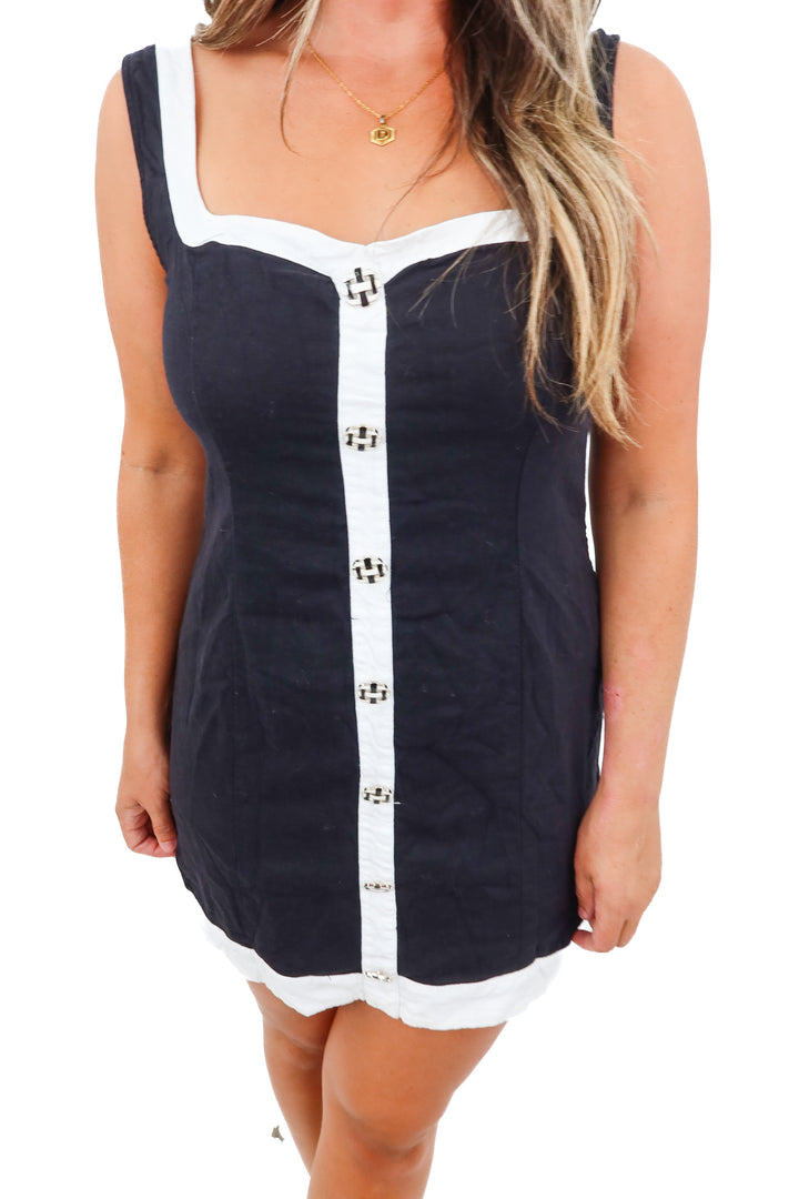 show me your mumu black/white linen dress (L; retail $178)