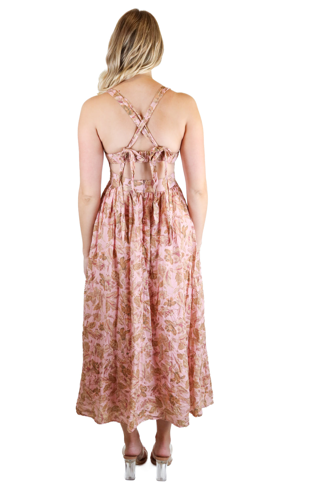 showpo pink floral midi dress (s)