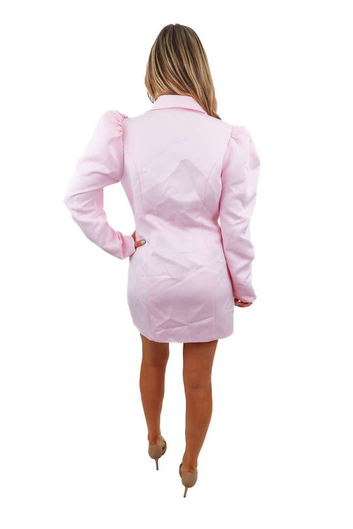 fashion nova pink puff sleeve blazer dress NWT (L; retail $70)