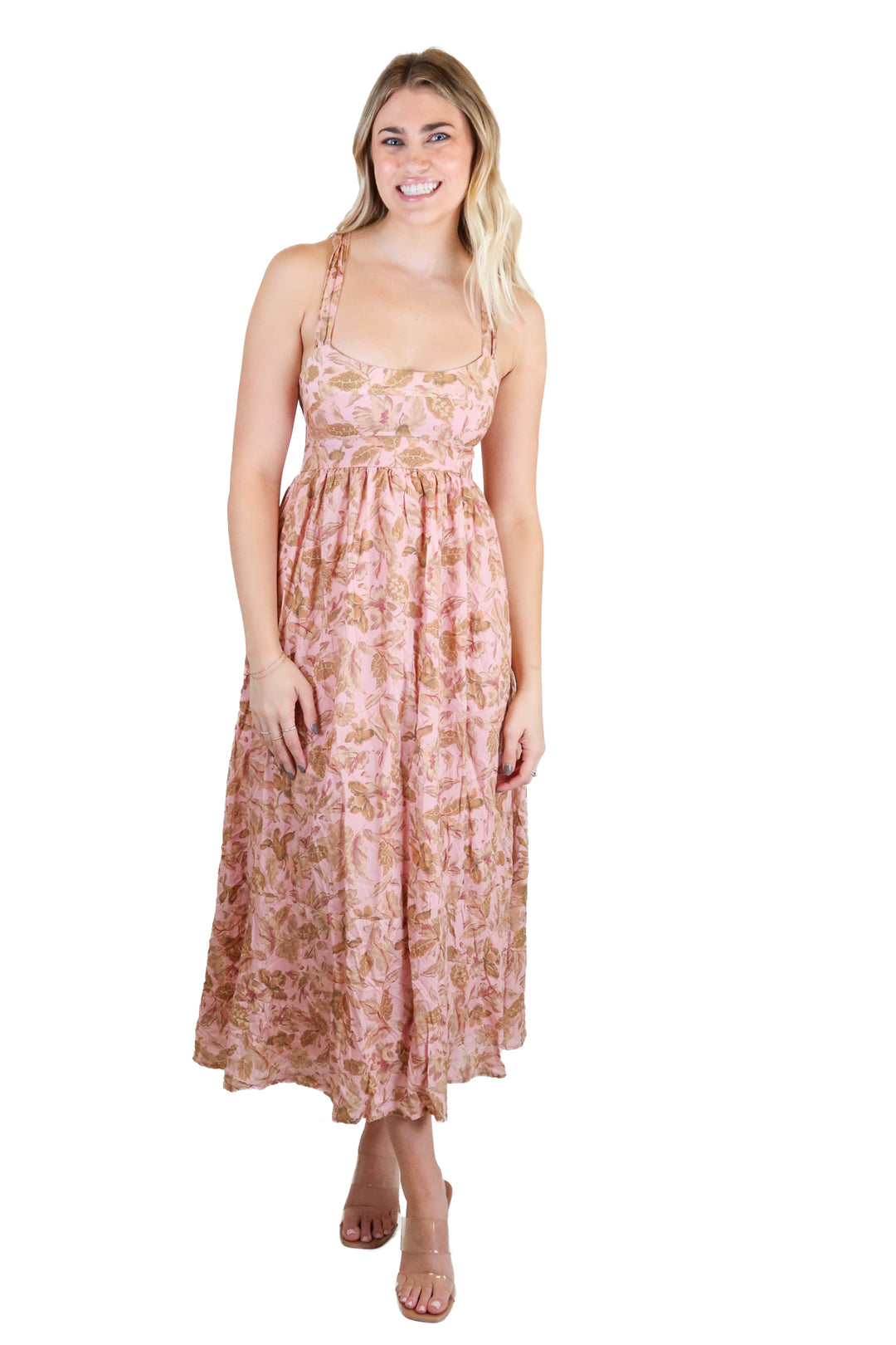 showpo pink floral midi dress (s)