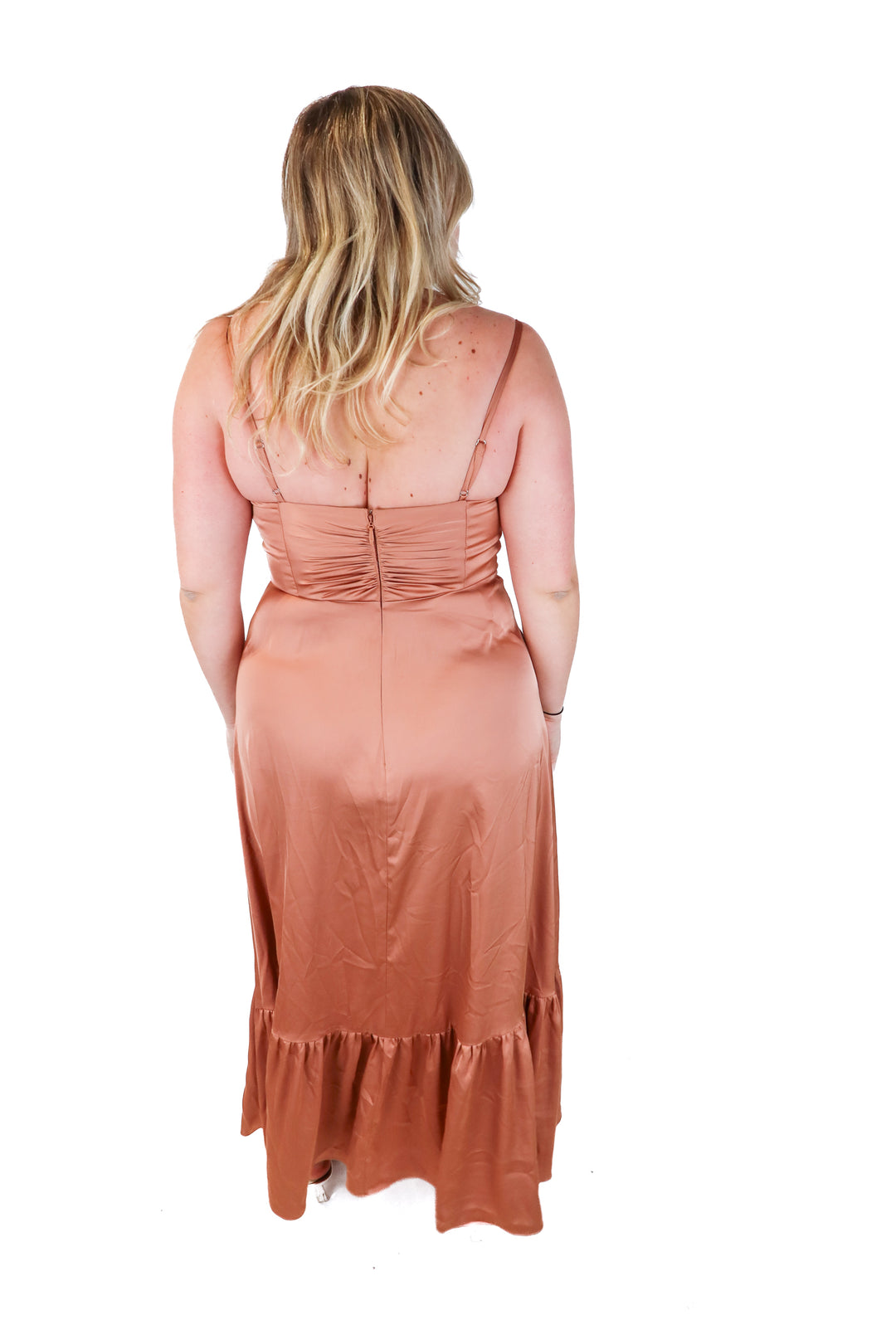 azazie X kendall + kylie bronze maxi dress (XL; retail $119)