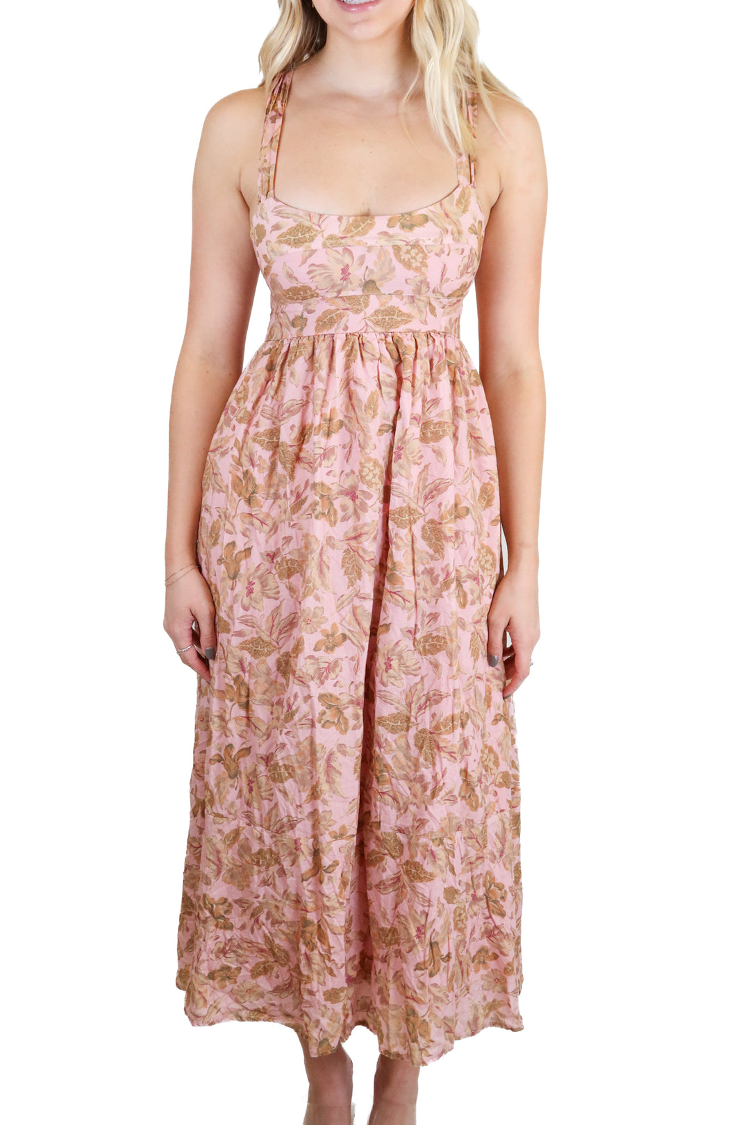 showpo pink floral midi dress (s)