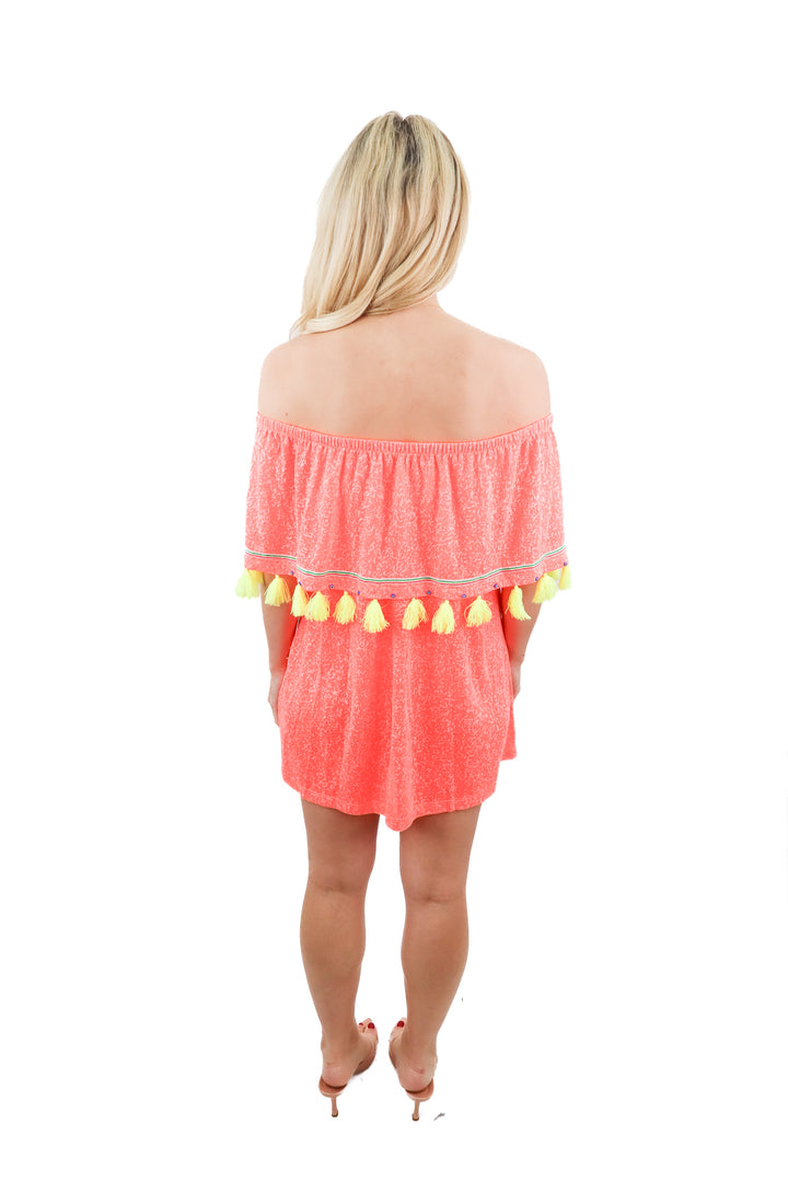 pitusa coral neon off the shoulder top (s; retail $95)