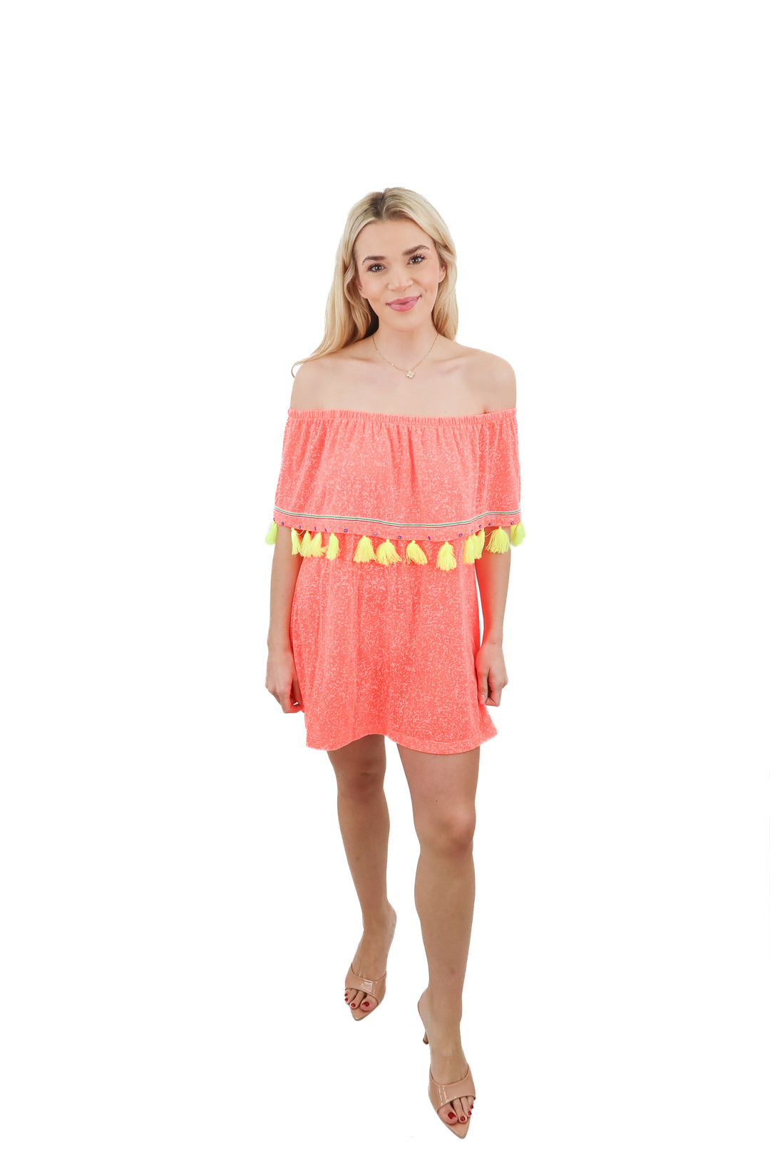 pitusa coral neon off the shoulder top (s; retail $95)