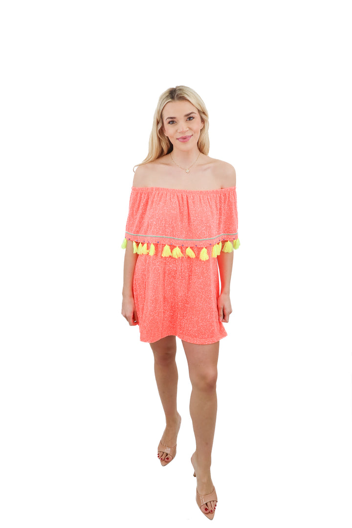 pitusa coral neon off the shoulder top (s; retail $95)