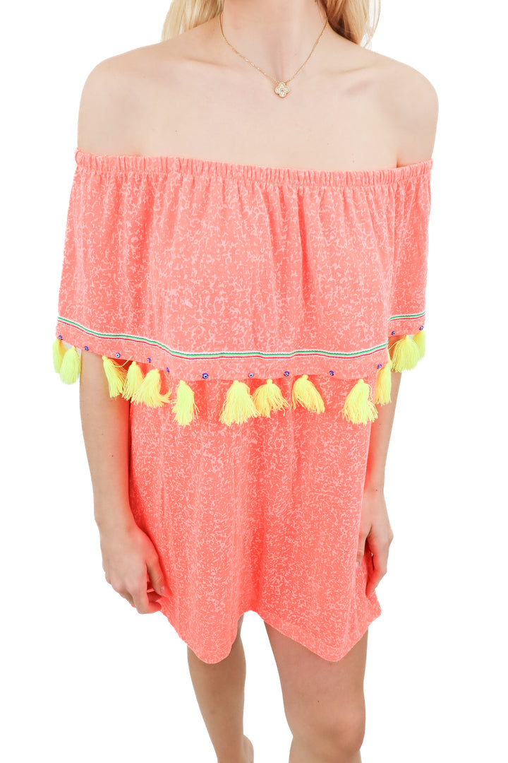 pitusa coral neon off the shoulder top (s; retail $95)