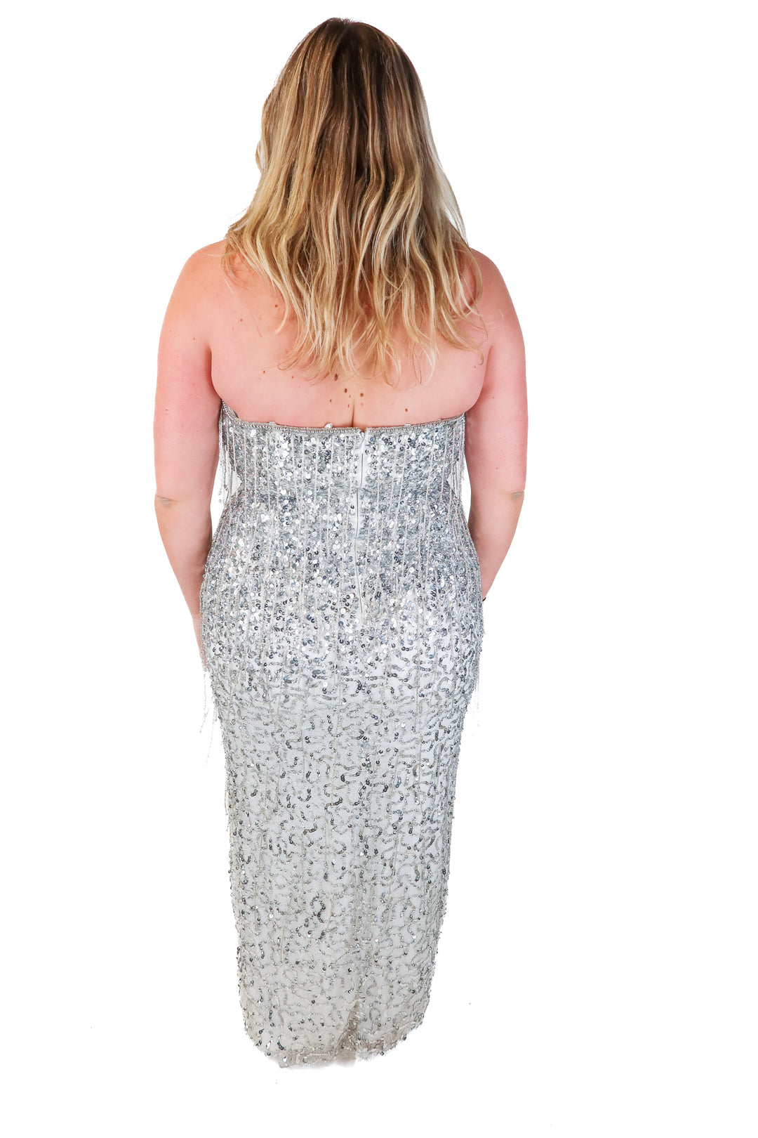liv foster silver sequin maxi dress NWT (12; retails $495)