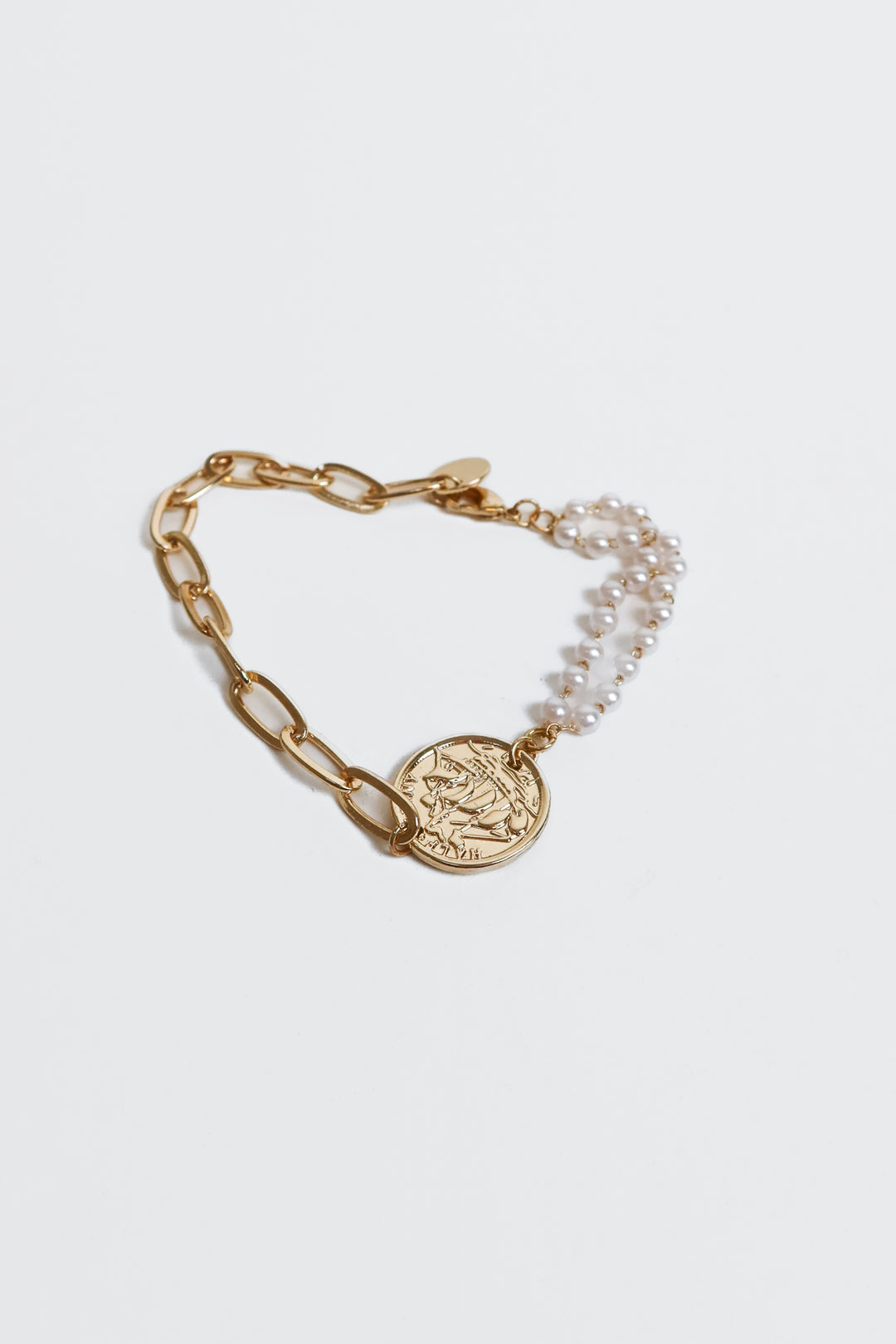gold coin pearl and chain bracelet