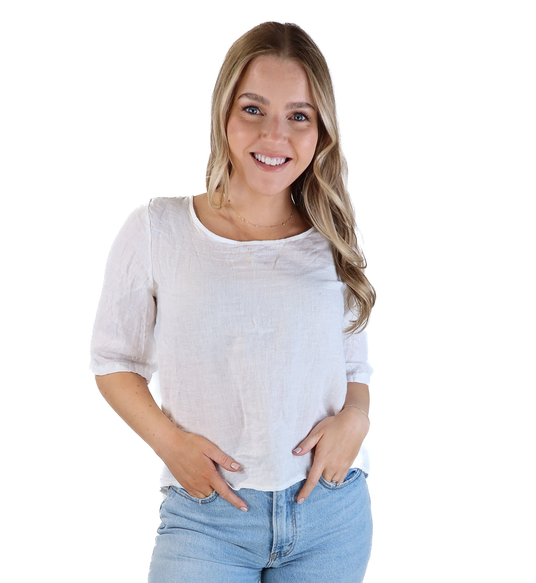 Cecile wang white linen button back top (s*; retails for $57.99)