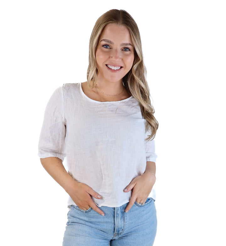 Cecile wang white linen button back top (s*; retails for $57.99)