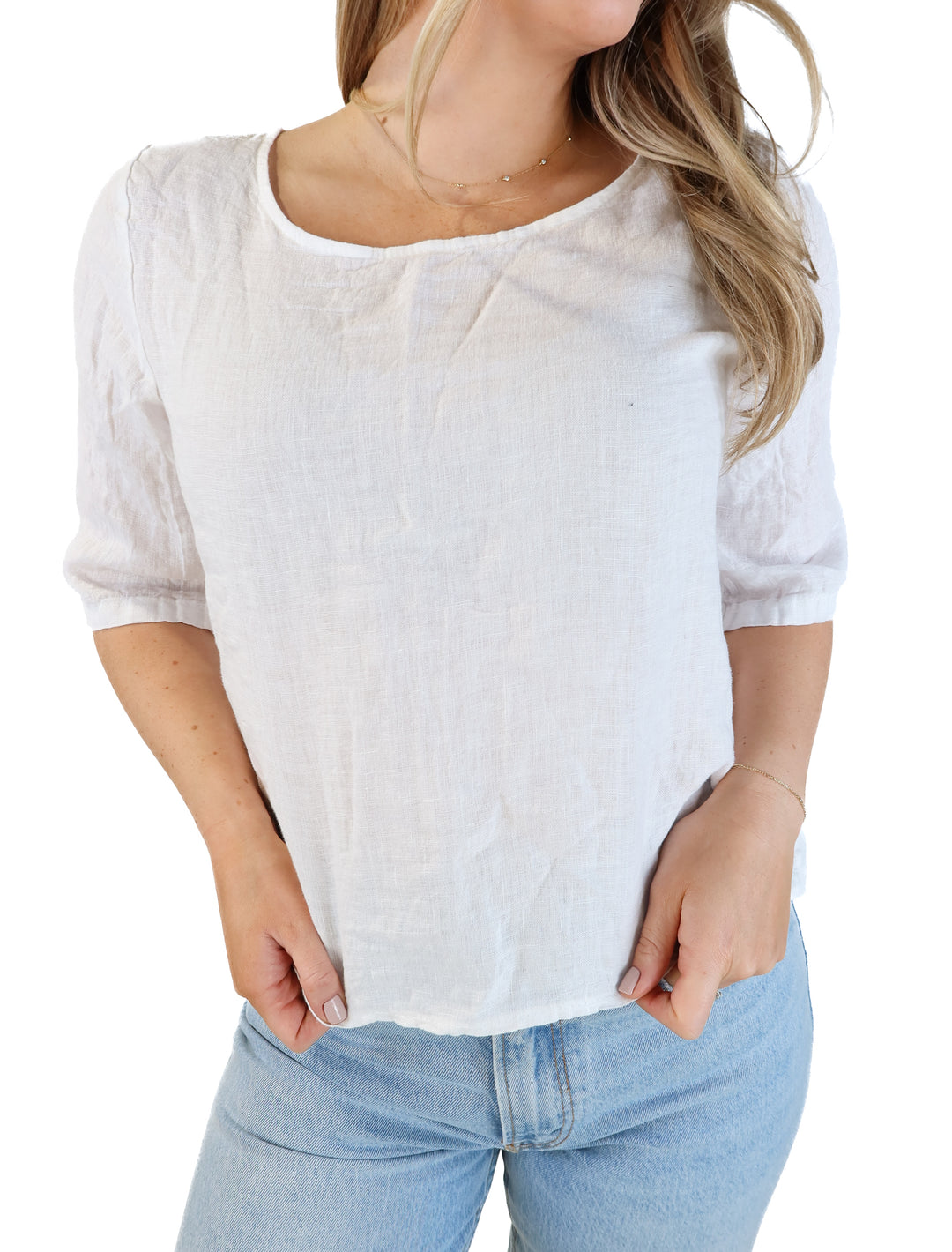 Cecile wang white linen button back top (s*; retails for $57.99)