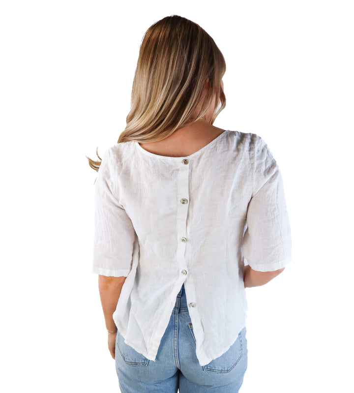 Cecile wang white linen button back top (s*; retails for $57.99)