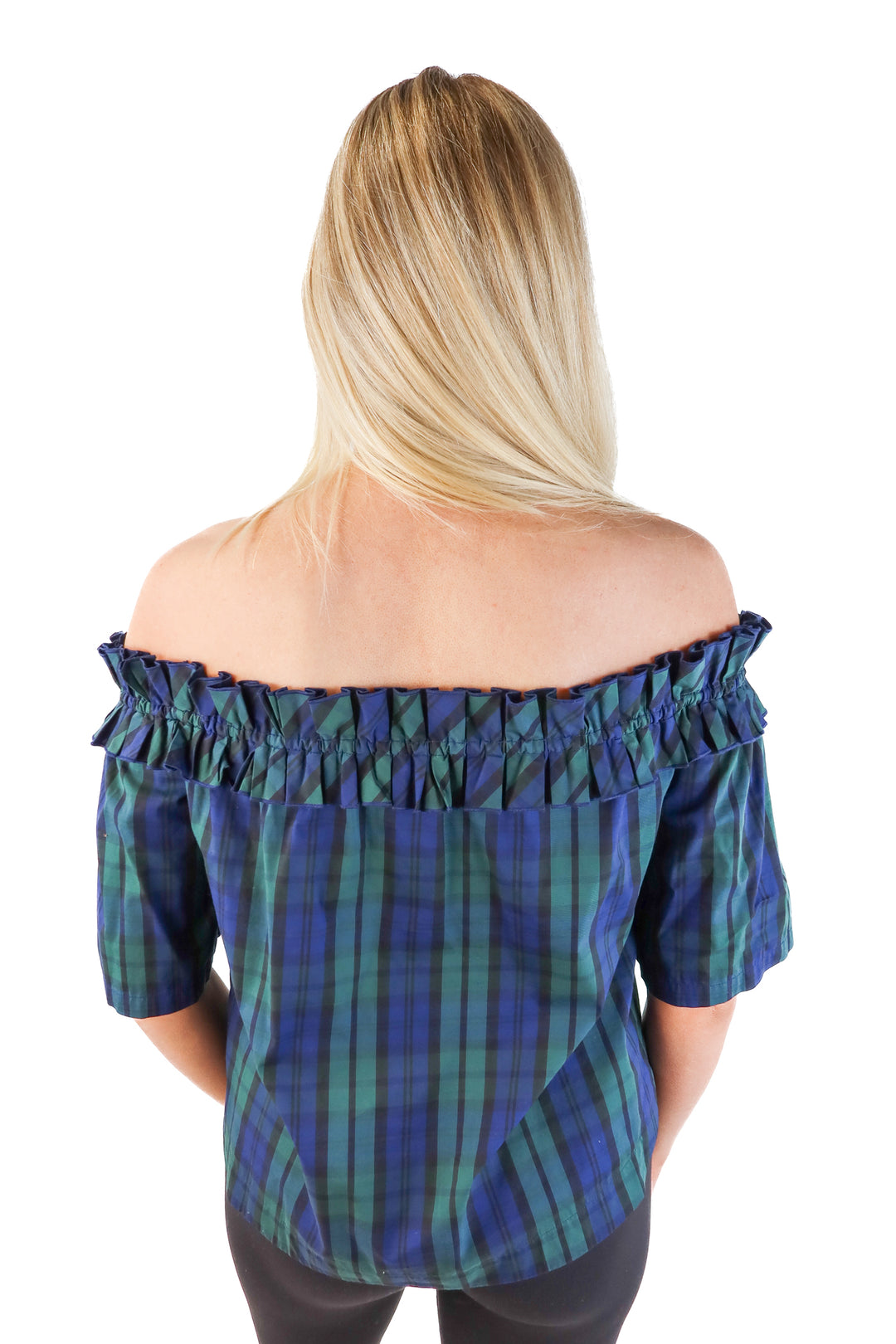 Vineyard vines green plaid off the shoulder top (xs)