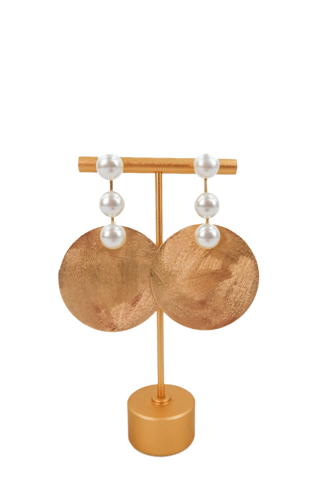 gold 3 pearl circle earrings