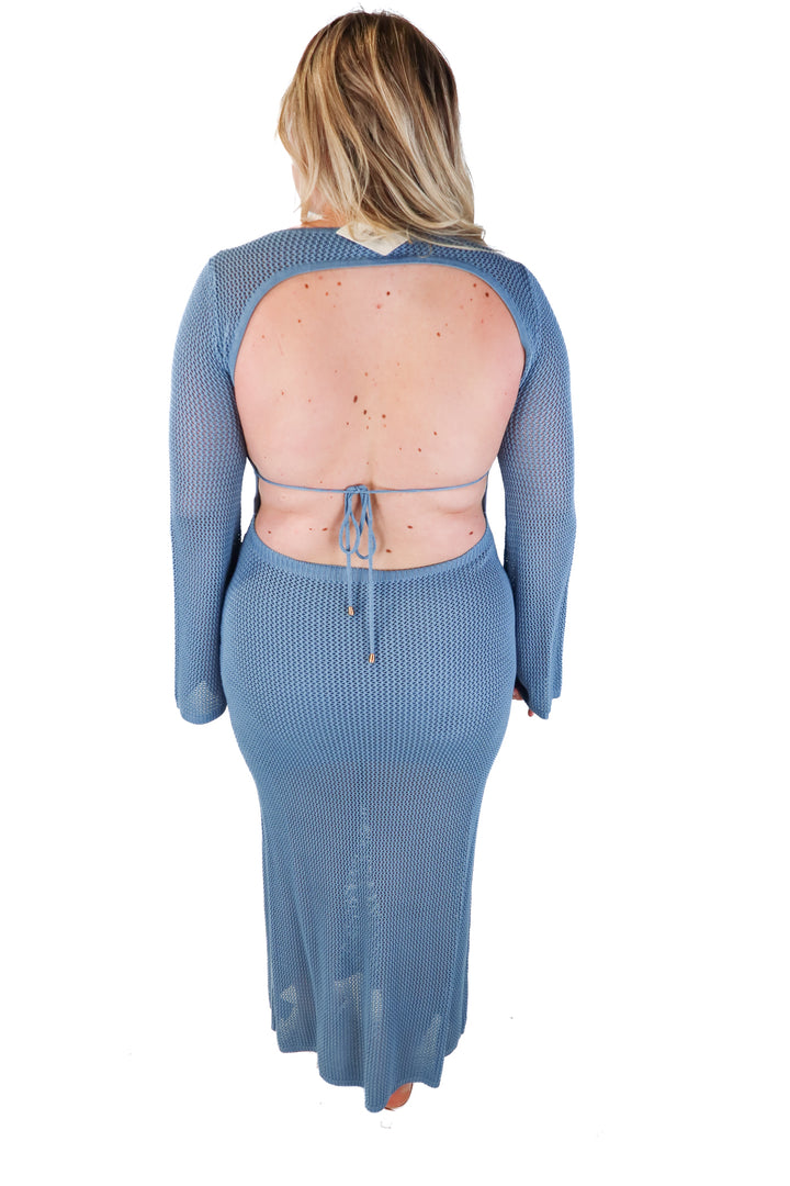 seven wonders blue crochet maxi dress (12; retail $132)