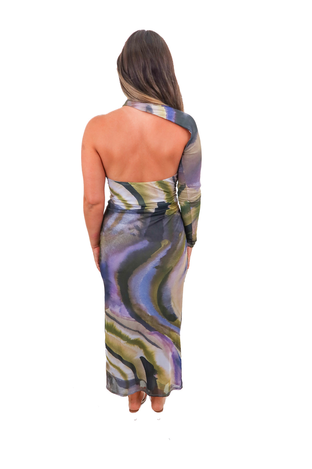 asos design green/purple one shoulder dress (10; retail $90)