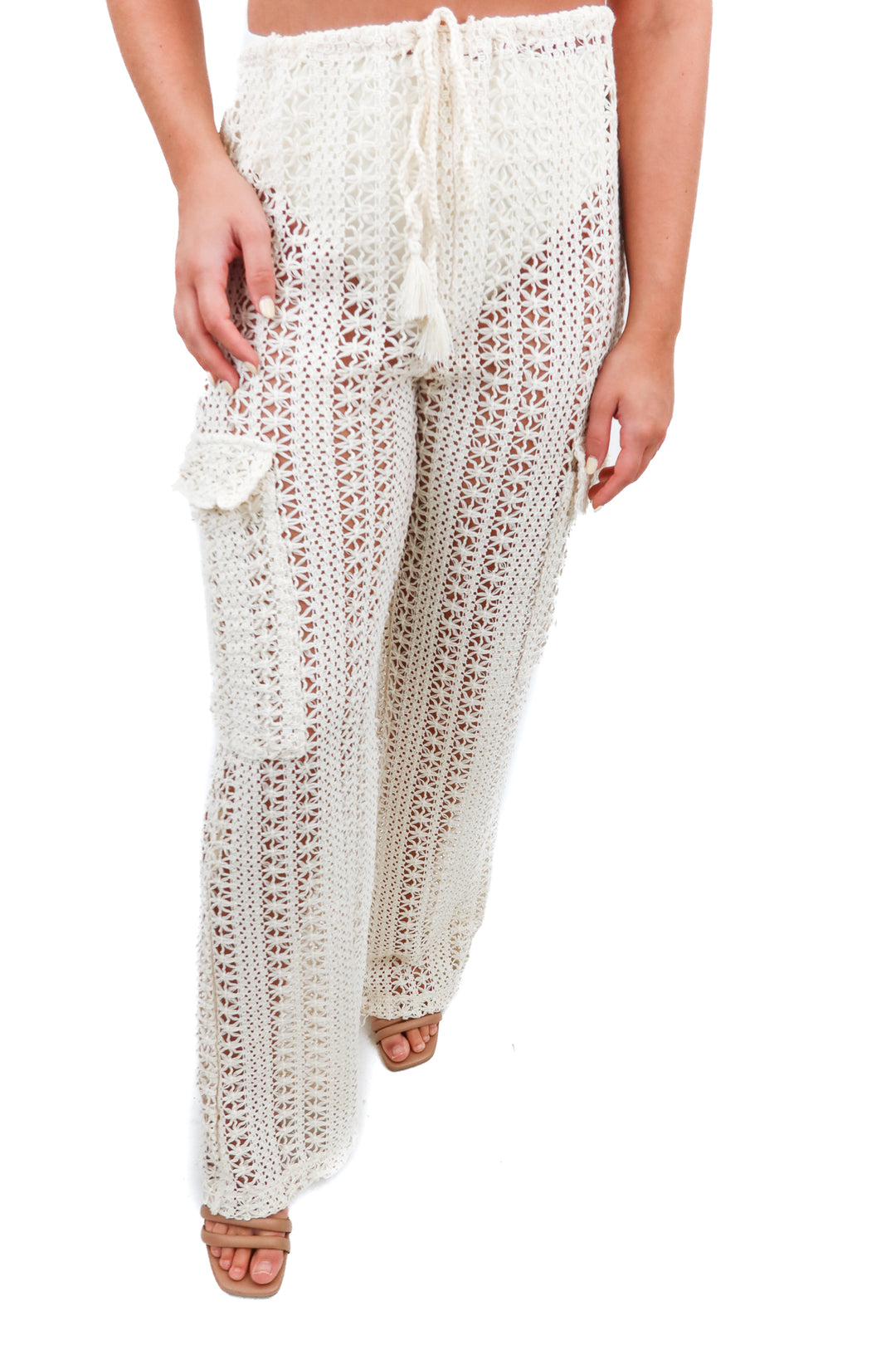 lspace ivory crochet pants (xs; retail $157)