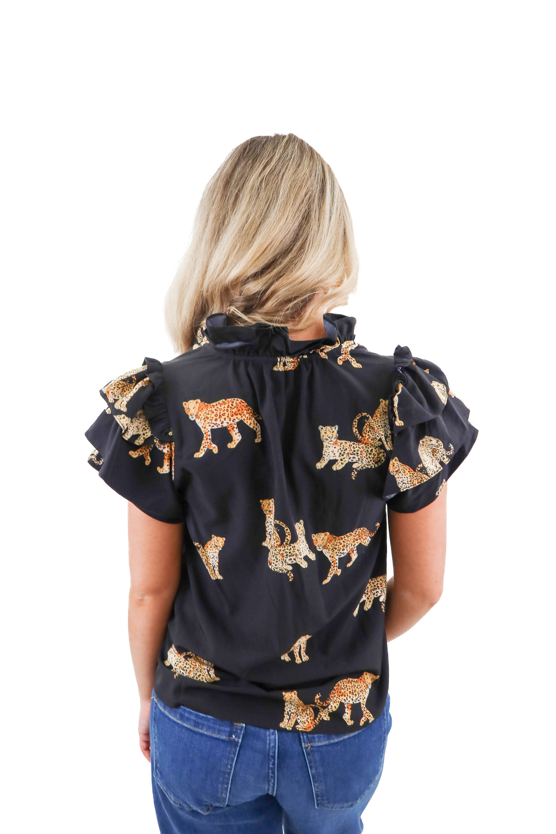 thml black charming cheetah flutter sleeve top nwt (xs; retail $76)