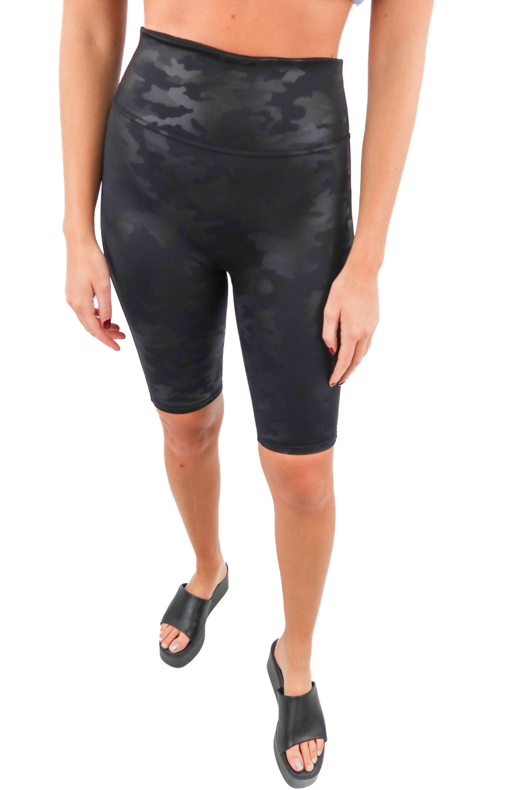 spanx black camo biker shorts (s; retail $68)